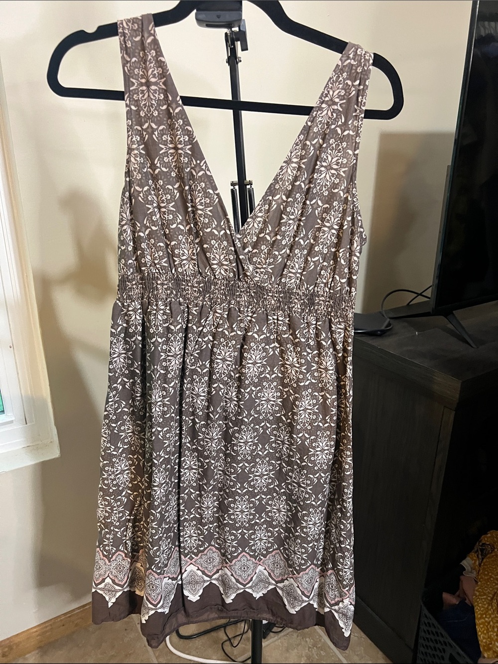 Sonoma Brown Floral V-Neck Midi Dress